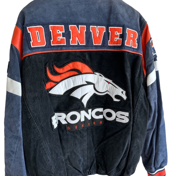 NFL Broncos Genuine Leather Bomber Jacket Large - Picture 5 of 6